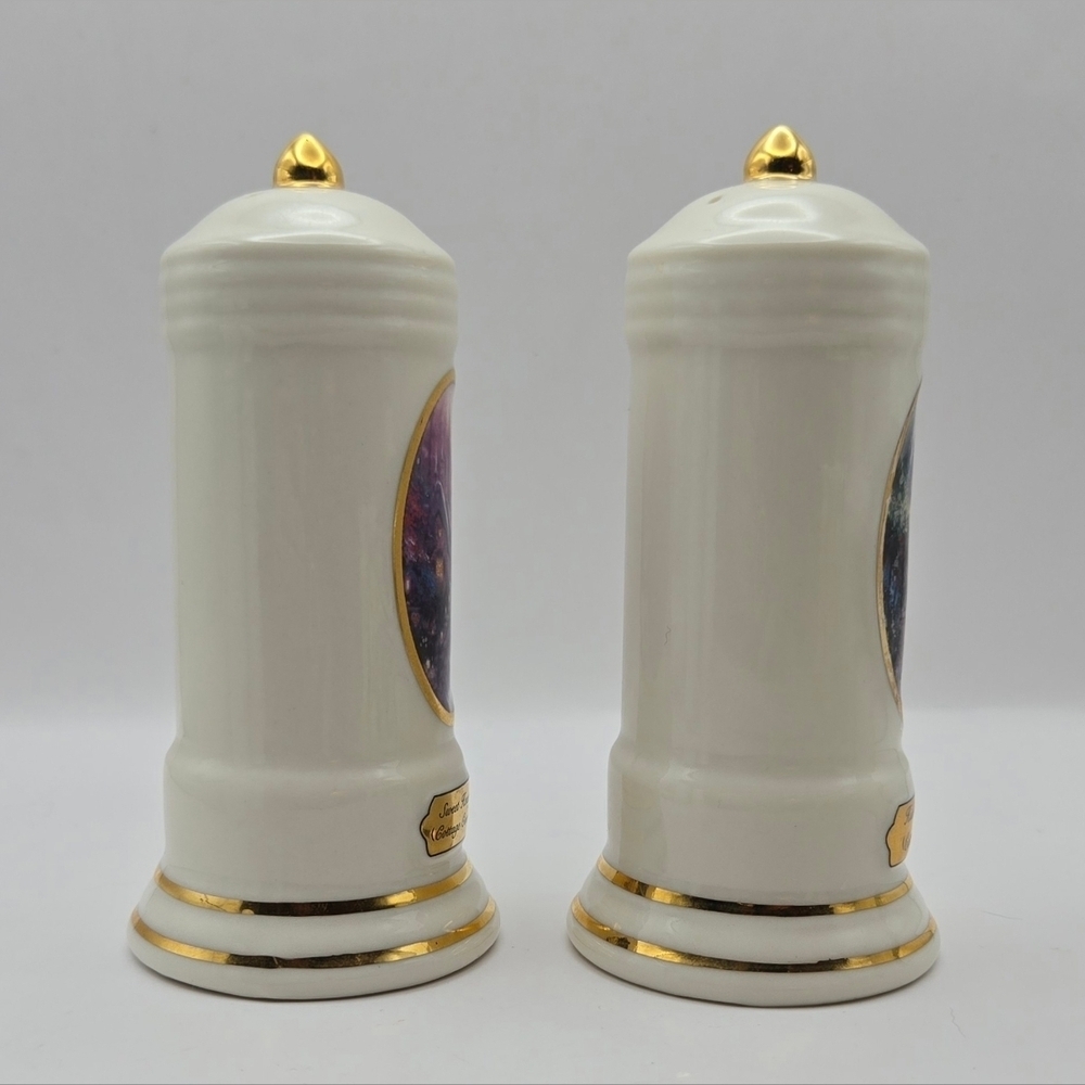 Thomas Kinkade Avon China Cottage Salt Pepper Shakers Gold Trim - Picture 5 of 10
